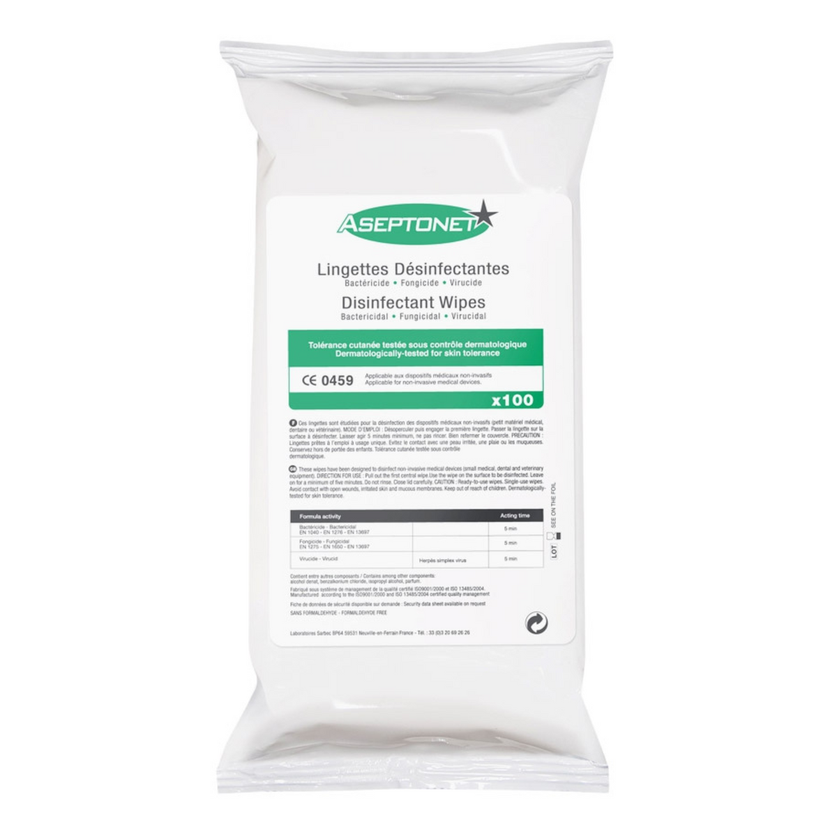 Lingettes désinfectantes - Recharge de 100 lingettes - Aseptonet